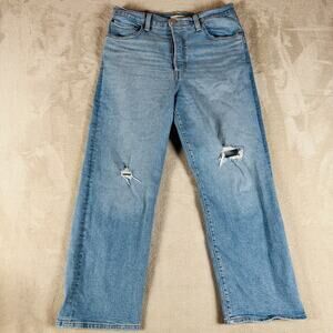 Levi Jean Women 31 Light Blue Denim Ribcage Straight Ankle Distressed Button Fly